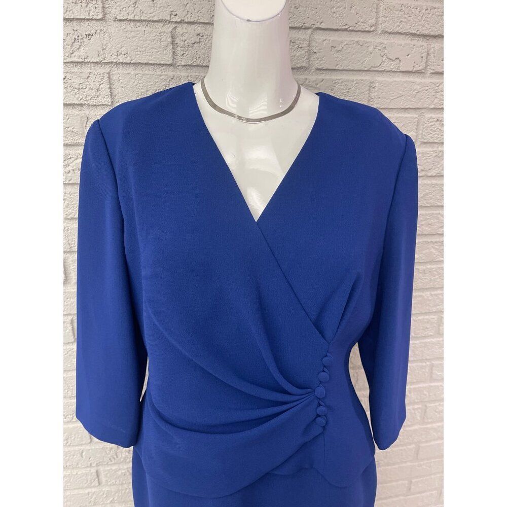 Donna Morgan Women Petite Blue Embroidered Hem Dress Size 10P - Picture 5 of 10